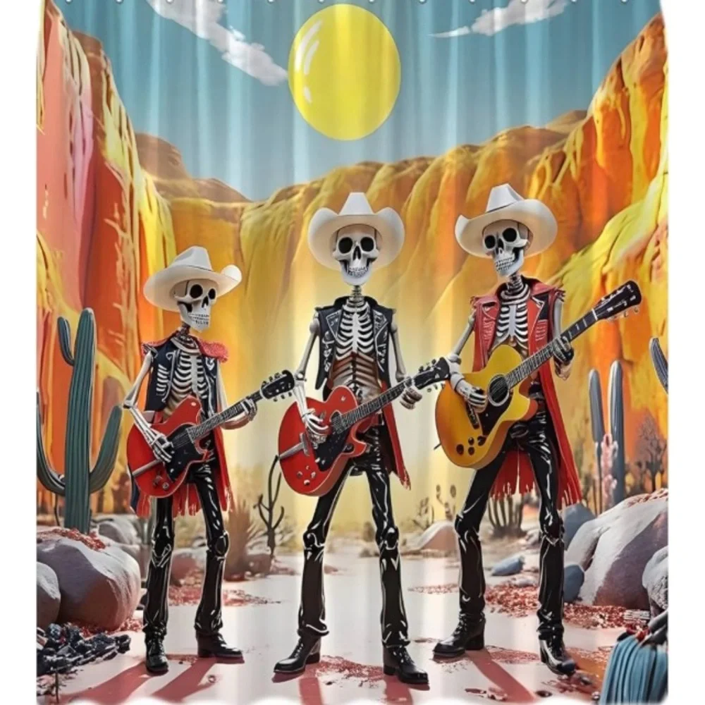 💀🤠🎸Skeleton Cowboy Shower Curtain/Party Backdrop